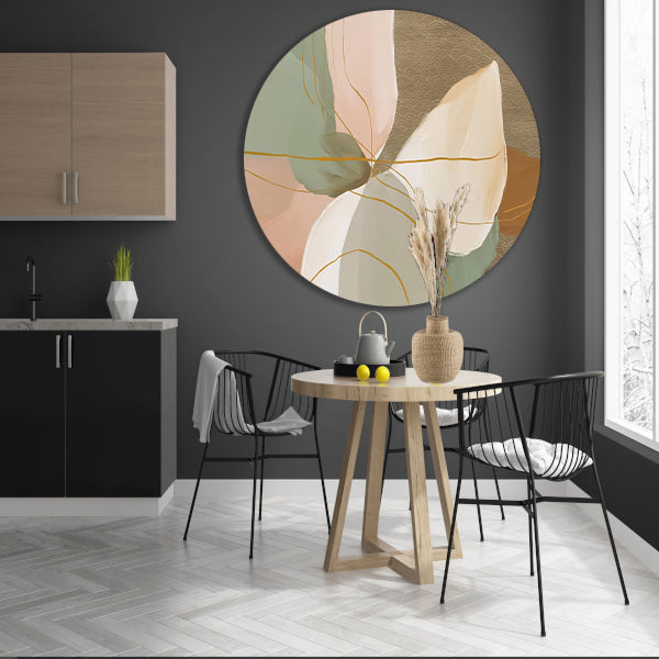 Abstract schilderij met lijnen in Japandi-stijl forex muurcirkel
