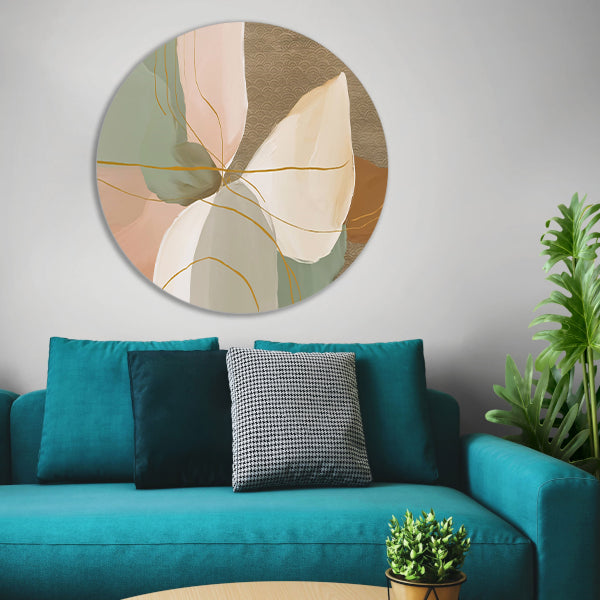 Abstract schilderij met lijnen in Japandi-stijl forex muurcirkel
