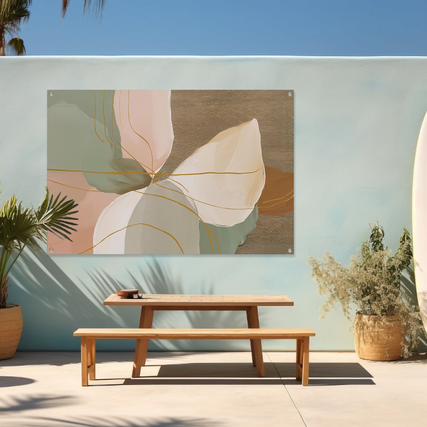 Abstract schilderij met lijnen in Japandi-stijl tuinposter