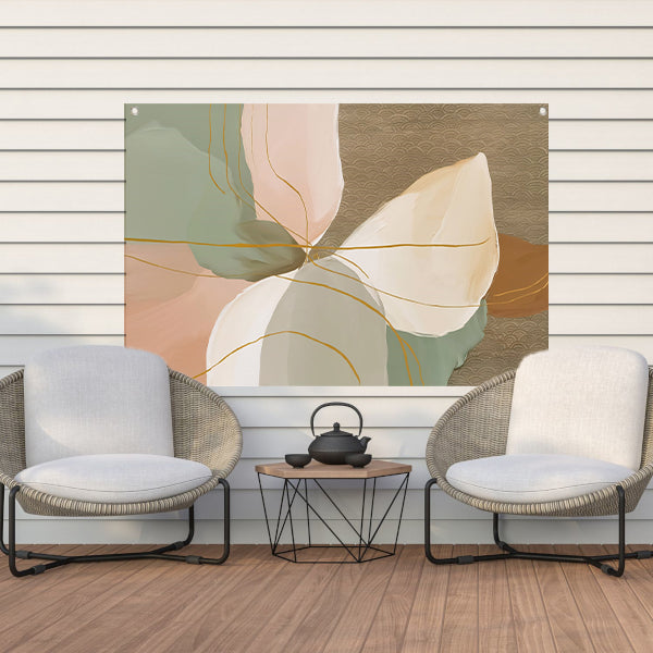 Abstract schilderij met lijnen in Japandi-stijl tuinposter
