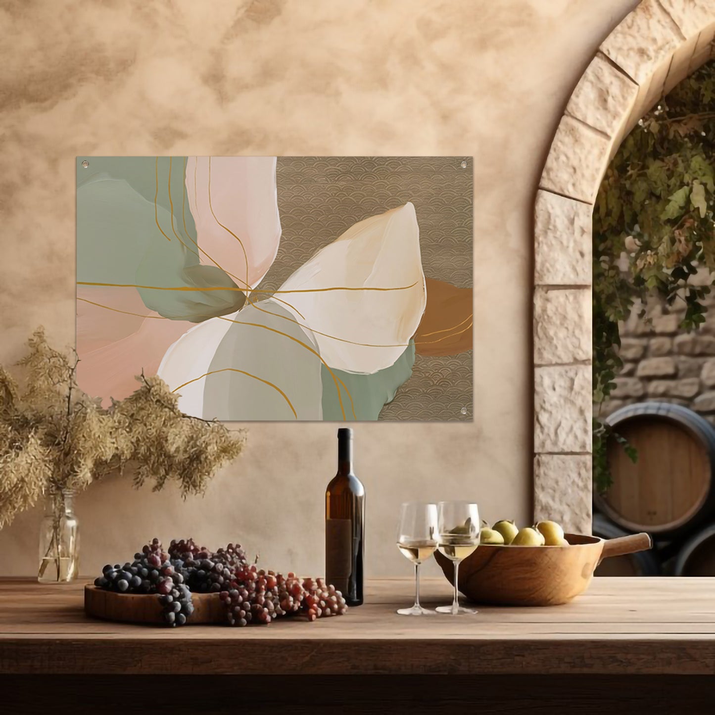 Abstract schilderij met lijnen in Japandi-stijl tuinposter