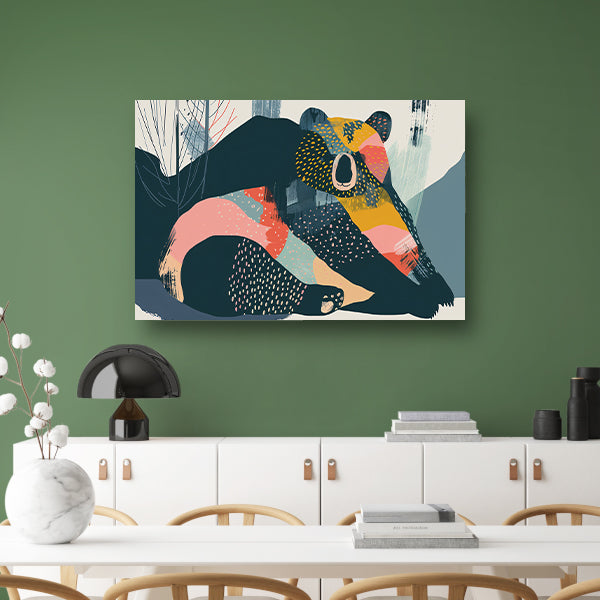 Abstracte beer met levendige kleuren in landschapposter