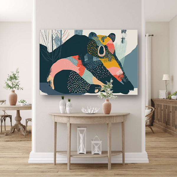 Abstracte beer met levendige kleuren in landschapposter