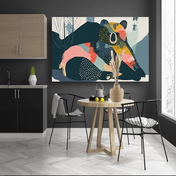 Abstracte beer met levendige kleuren in landschapposter