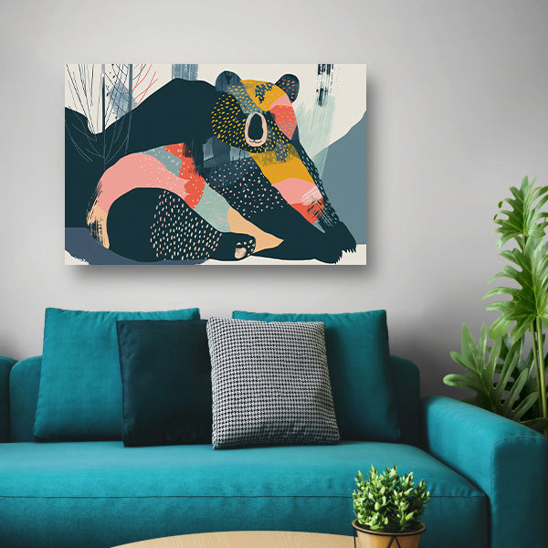 Abstracte beer met levendige kleuren in landschapposter