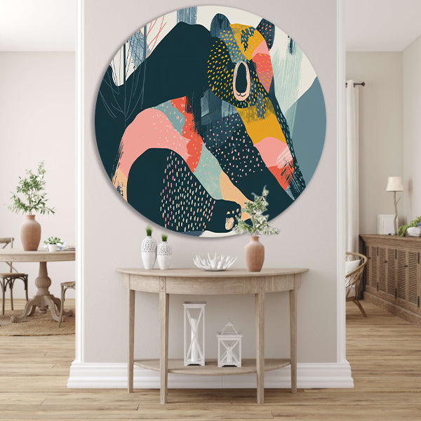 Abstracte beer met levendige kleuren in landschap aluminium muurcirkel
