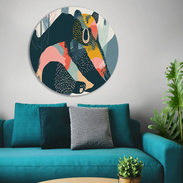 Abstracte beer met levendige kleuren in landschap aluminium muurcirkel