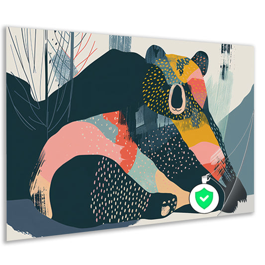 Abstracte beer met levendige kleuren in landschapposter