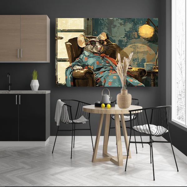 Ontspannen muis in vintage fauteuil canvas