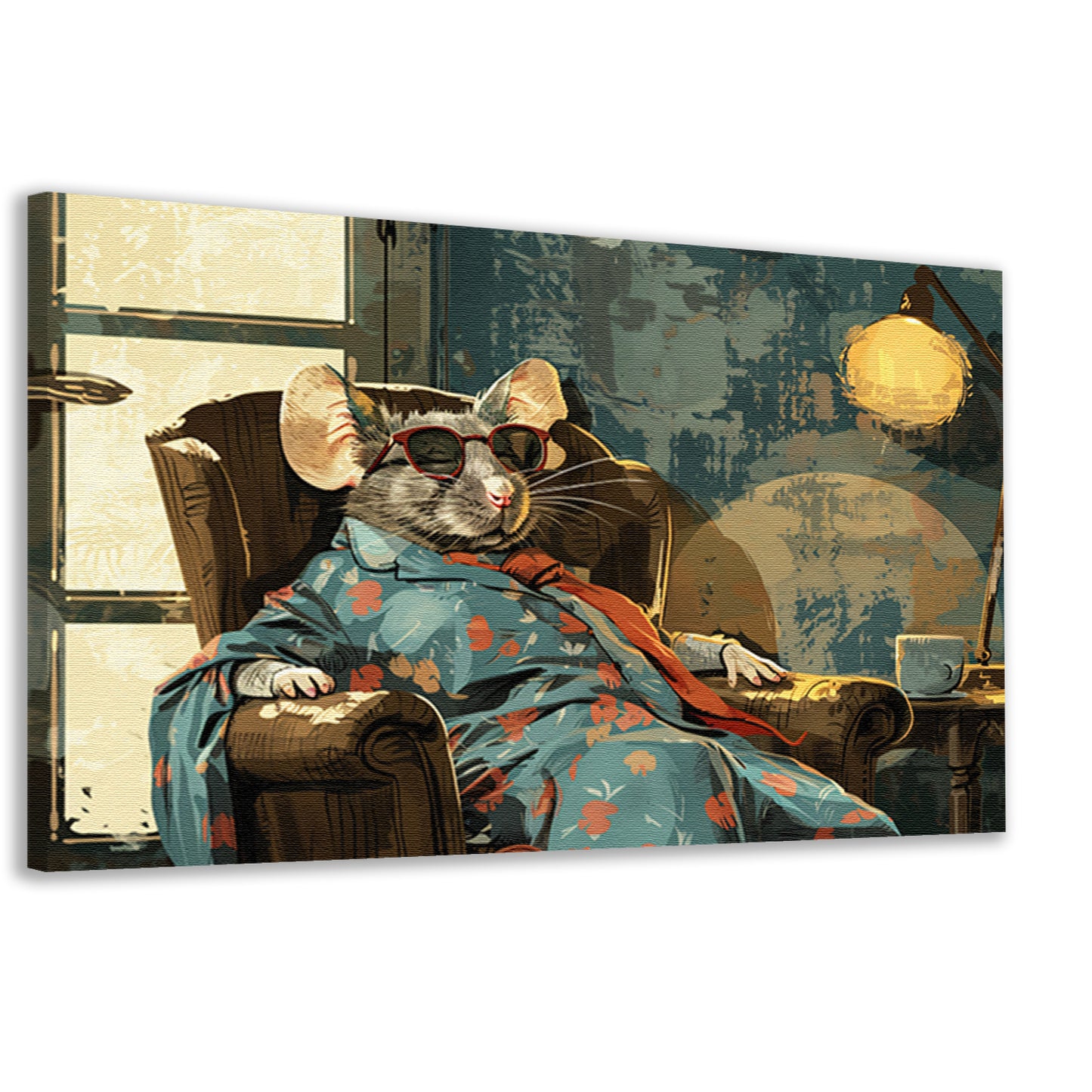 Ontspannen muis in vintage fauteuil canvas