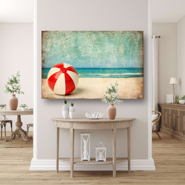 Zomerse strandbal aan kalme kust canvas