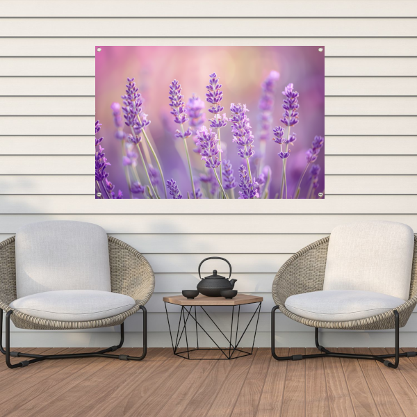 Betoverende lavendelvelden in zachte pasteltinten tuinposter
