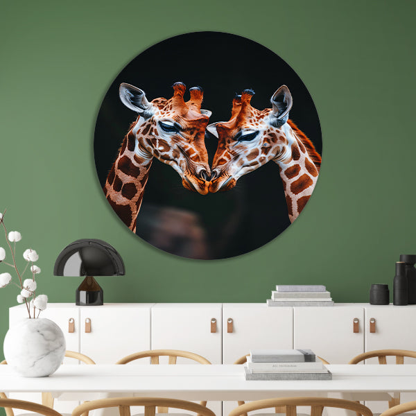 Twee giraffen met donkere achtergrond forex muurcirkel