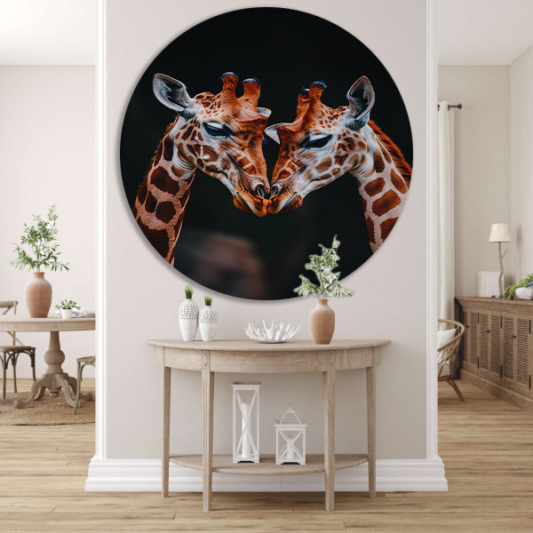 Twee giraffen met donkere achtergrond forex muurcirkel