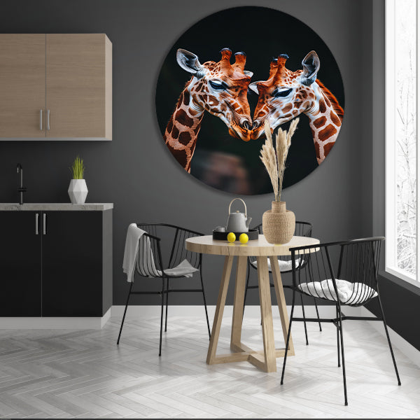 Twee giraffen met donkere achtergrond forex muurcirkel