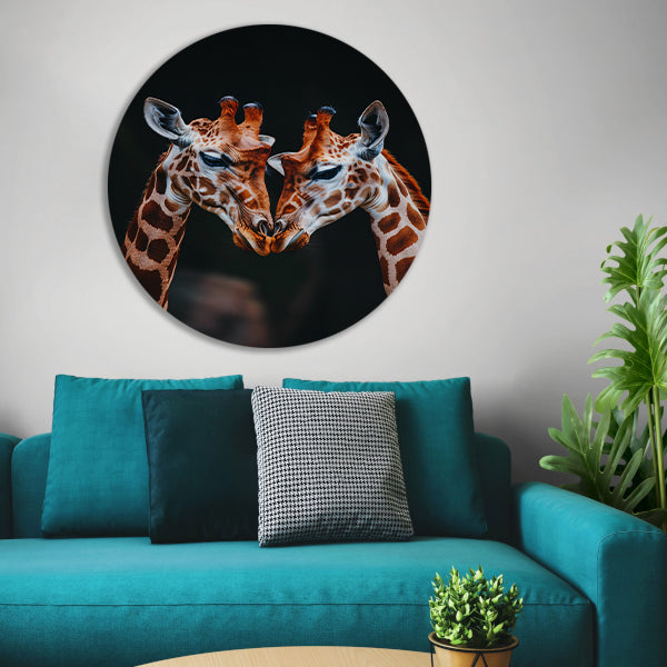 Twee giraffen met donkere achtergrond forex muurcirkel
