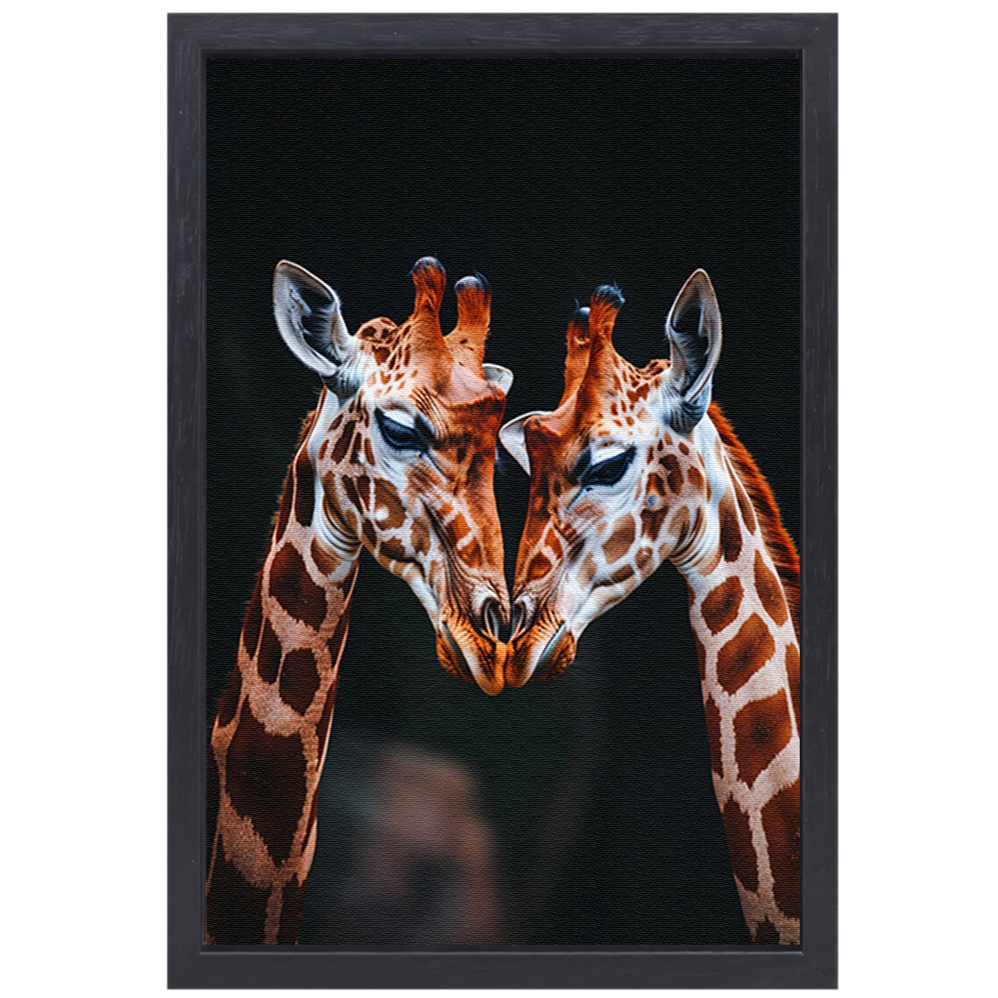 Twee giraffen met donkere achtergrond canvas met baklijst