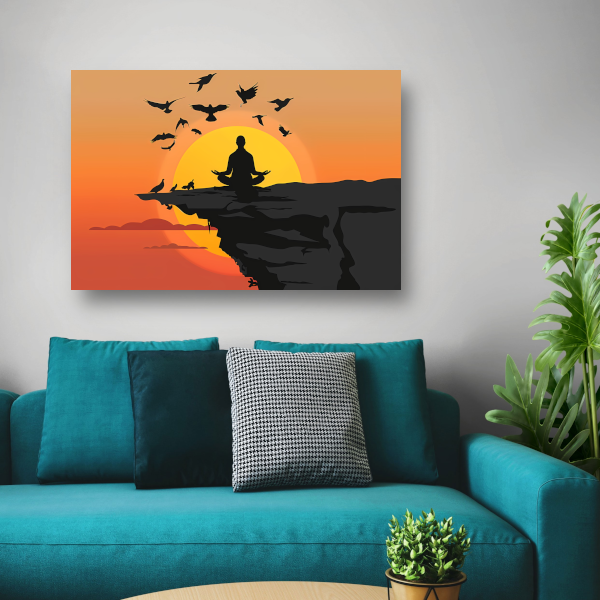 Silhouet Zonsondergang Meditatie canvas