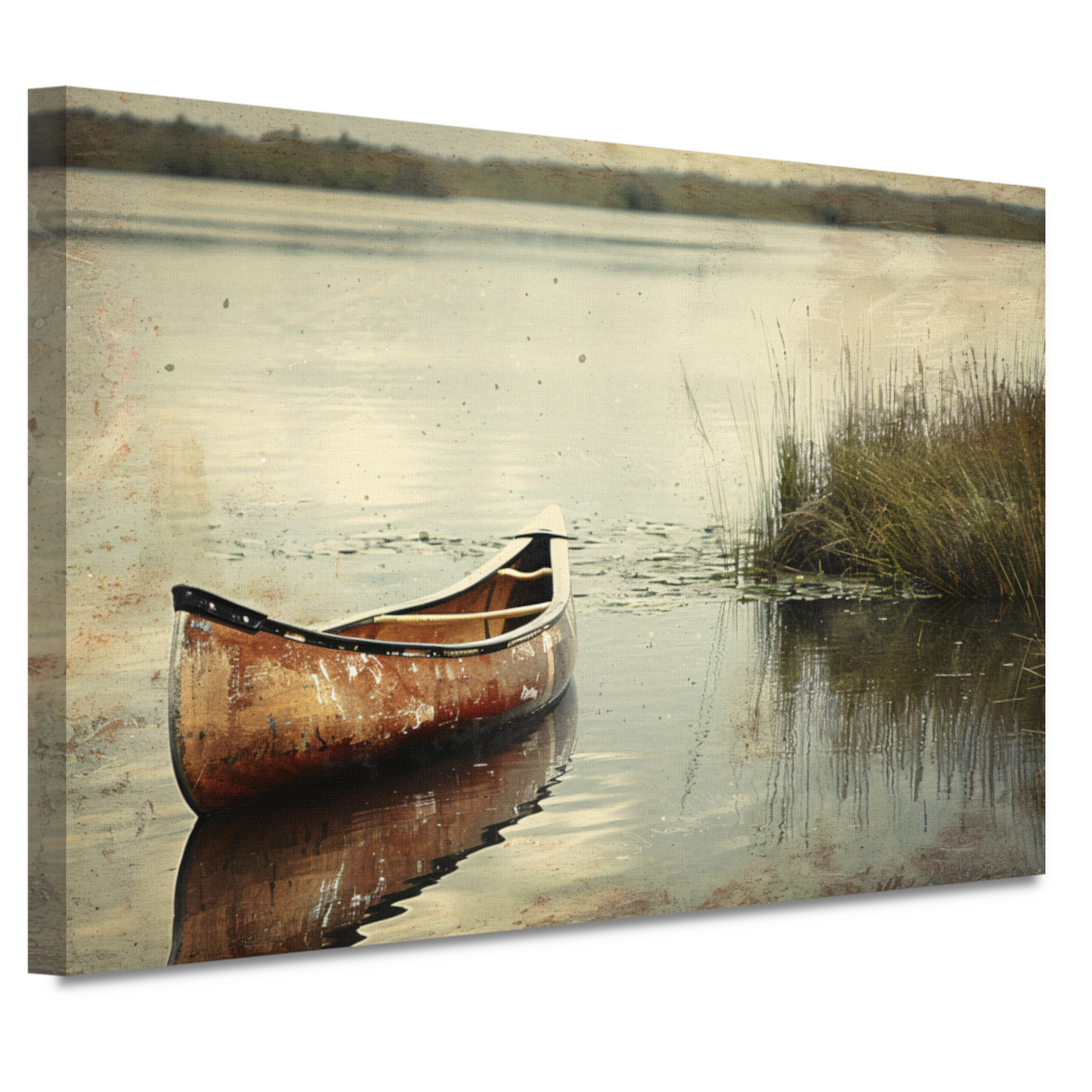 Impressionistische kano op kalm meer canvas