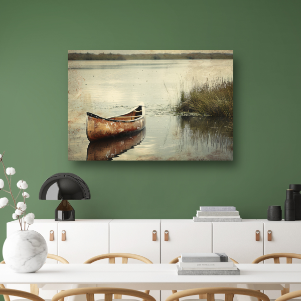 Impressionistische kano op kalm meer poster
