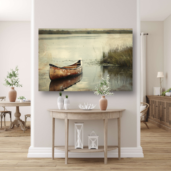 Impressionistische kano op kalm meer poster