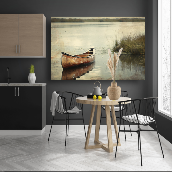 Impressionistische kano op kalm meer poster