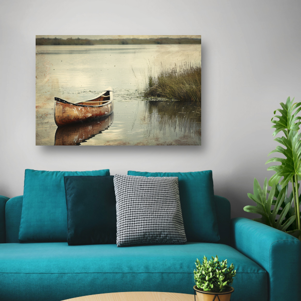 Impressionistische kano op kalm meer poster