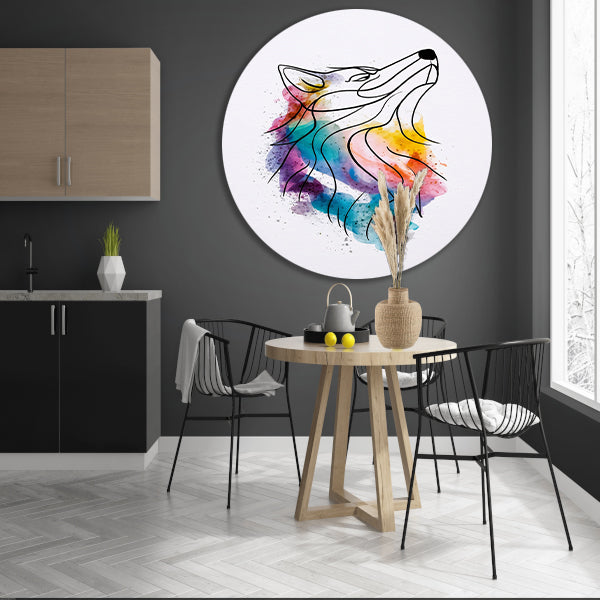 Kleurrijke abstracte wolf in aquarel aluminium muurcirkel