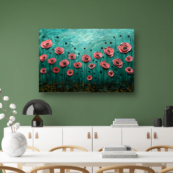 Abstracte kleurrijke bloemen in groen veld poster