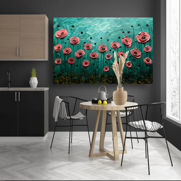 Abstracte kleurrijke bloemen in groen veld poster