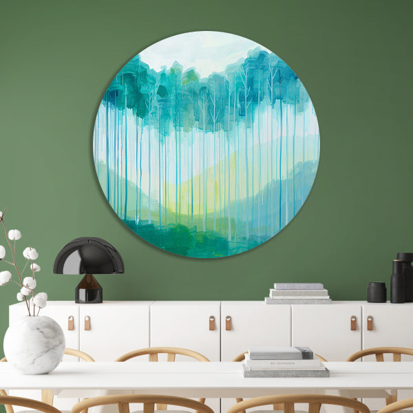 Surrealistisch schilderij van een boslandschap forex muurcirkel
