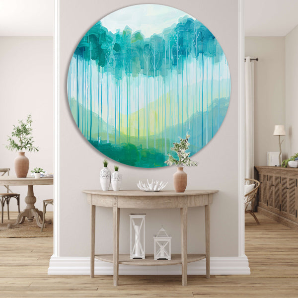 Surrealistisch schilderij van een boslandschap forex muurcirkel