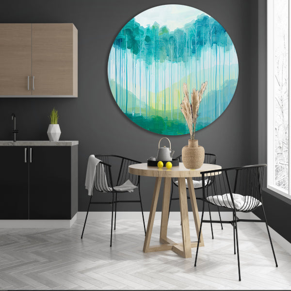 Surrealistisch schilderij van een boslandschap forex muurcirkel
