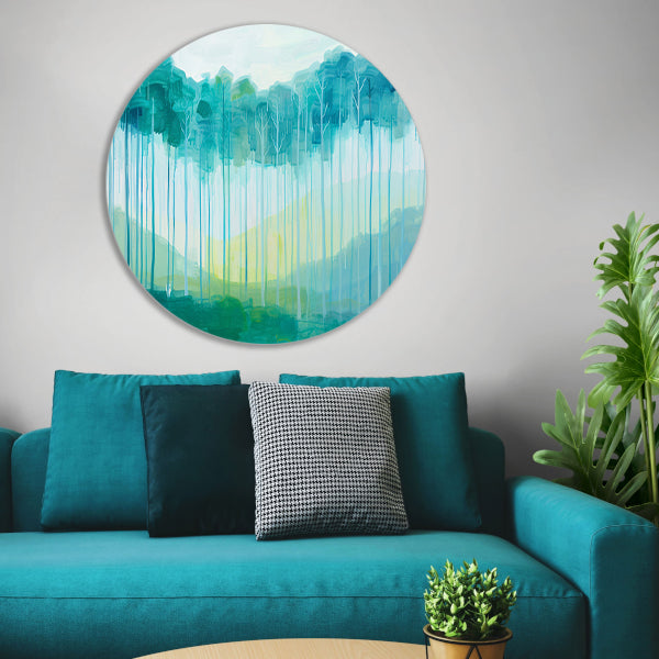 Surrealistisch schilderij van een boslandschap forex muurcirkel