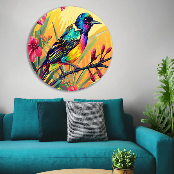 Kleurrijke tropische vogel met bloemen forex muurcirkel