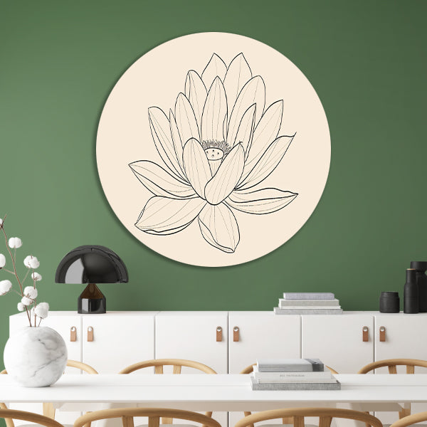 Elegante Lijntekening van Bloeiende Bloem aluminium muurcirkel