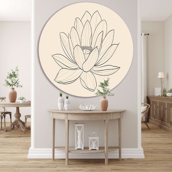 Elegante Lijntekening van Bloeiende Bloem aluminium muurcirkel