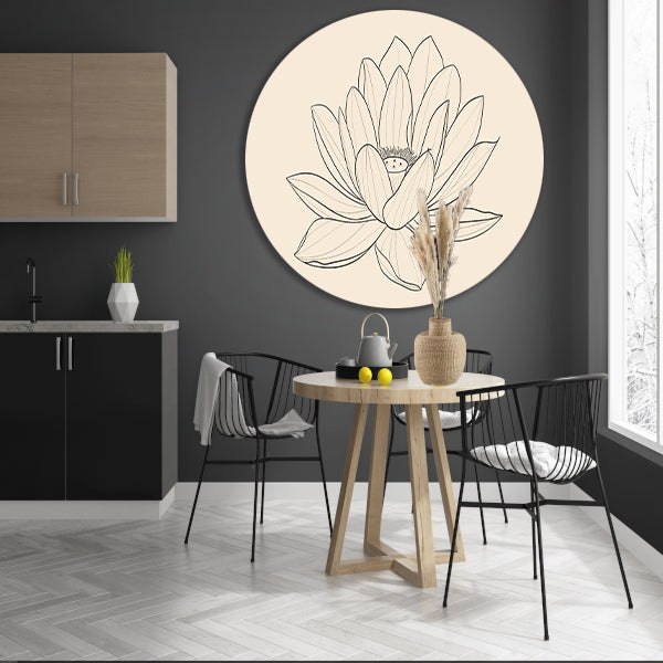 Elegante Lijntekening van Bloeiende Bloem aluminium muurcirkel