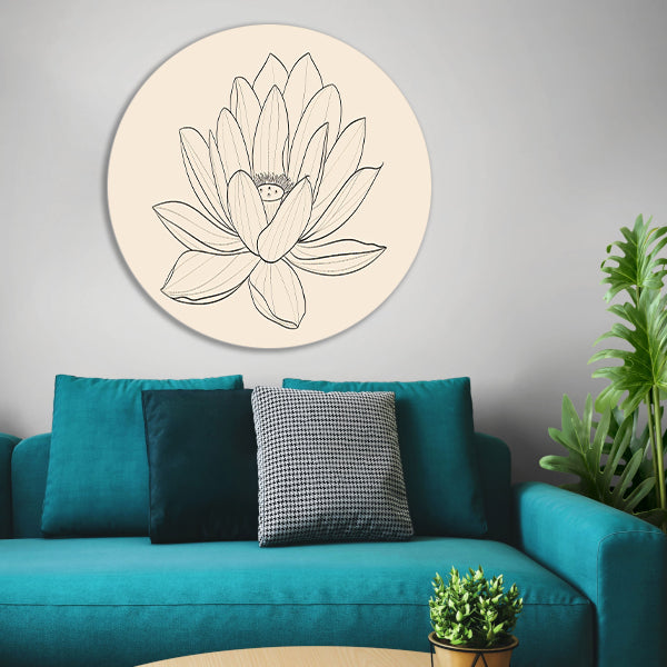 Elegante Lijntekening van Bloeiende Bloem aluminium muurcirkel