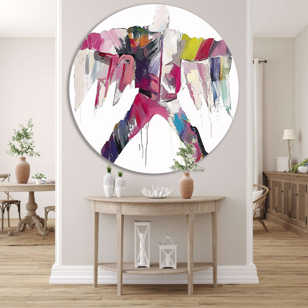 Kleurrijke abstracte figuur met dynamische vormen forex muurcirkel