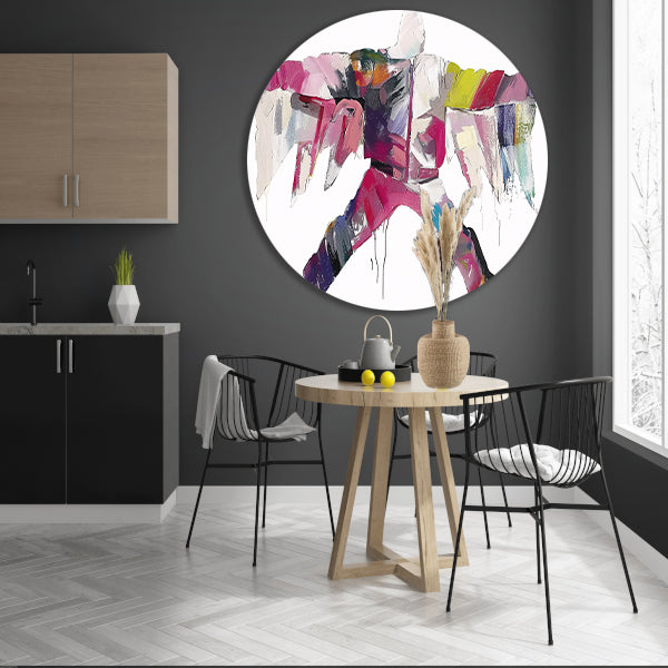 Kleurrijke abstracte figuur met dynamische vormen forex muurcirkel