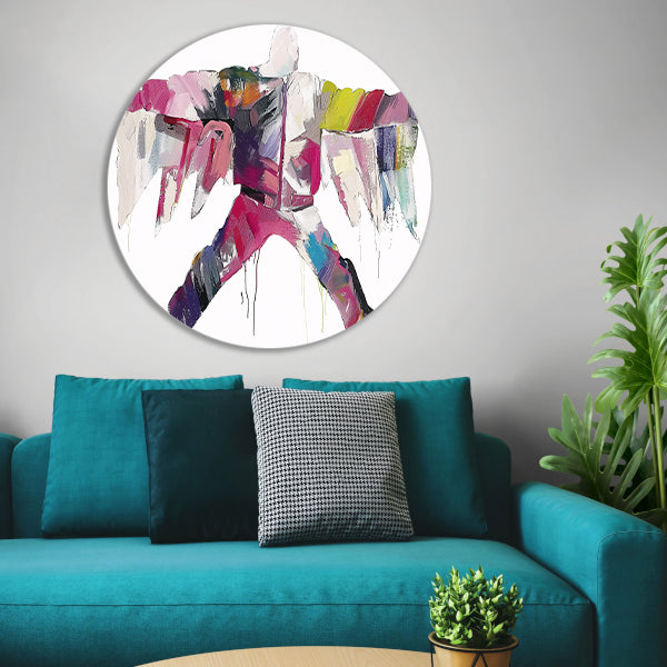 Kleurrijke abstracte figuur met dynamische vormen forex muurcirkel