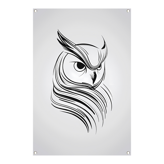 Minimalistische uil in zwart-wit lijnen tuinposter
