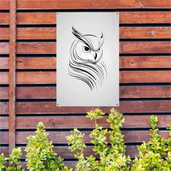 Minimalistische uil in zwart-wit lijnen tuinposter