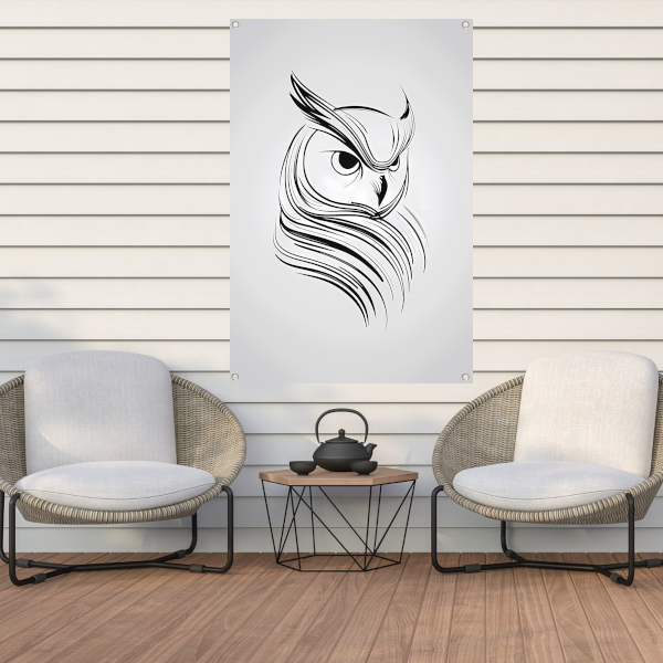 Minimalistische uil in zwart-wit lijnen tuinposter