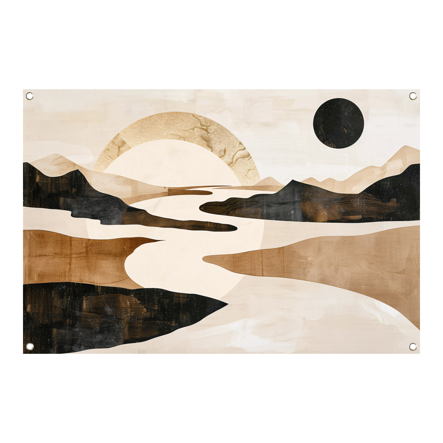 Abstract Rivierlandschap in Neutrale Tinten tuinposter