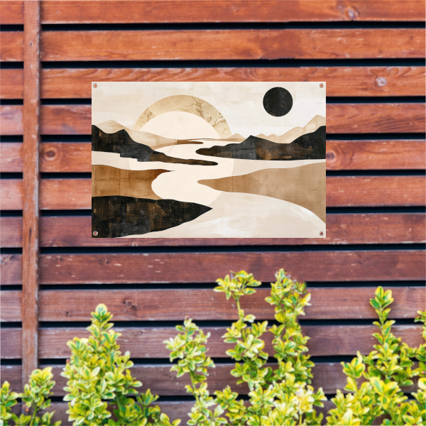 Abstract Rivierlandschap in Neutrale Tinten tuinposter