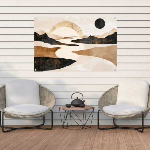 Abstract Rivierlandschap in Neutrale Tinten tuinposter
