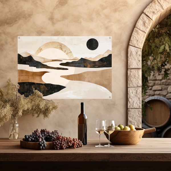 Abstract Rivierlandschap in Neutrale Tinten tuinposter