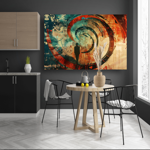 Dynamische Tijdsspiraal met Kleurrijke Elementen poster